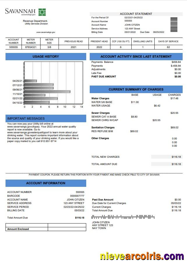 USA Georgia Savannah utility bill